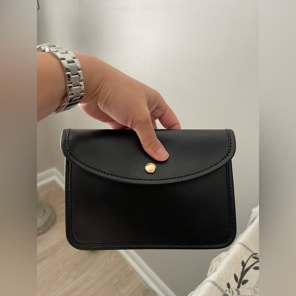 Michael Kors Black Leather Pouch Clutch Snap Button Closure